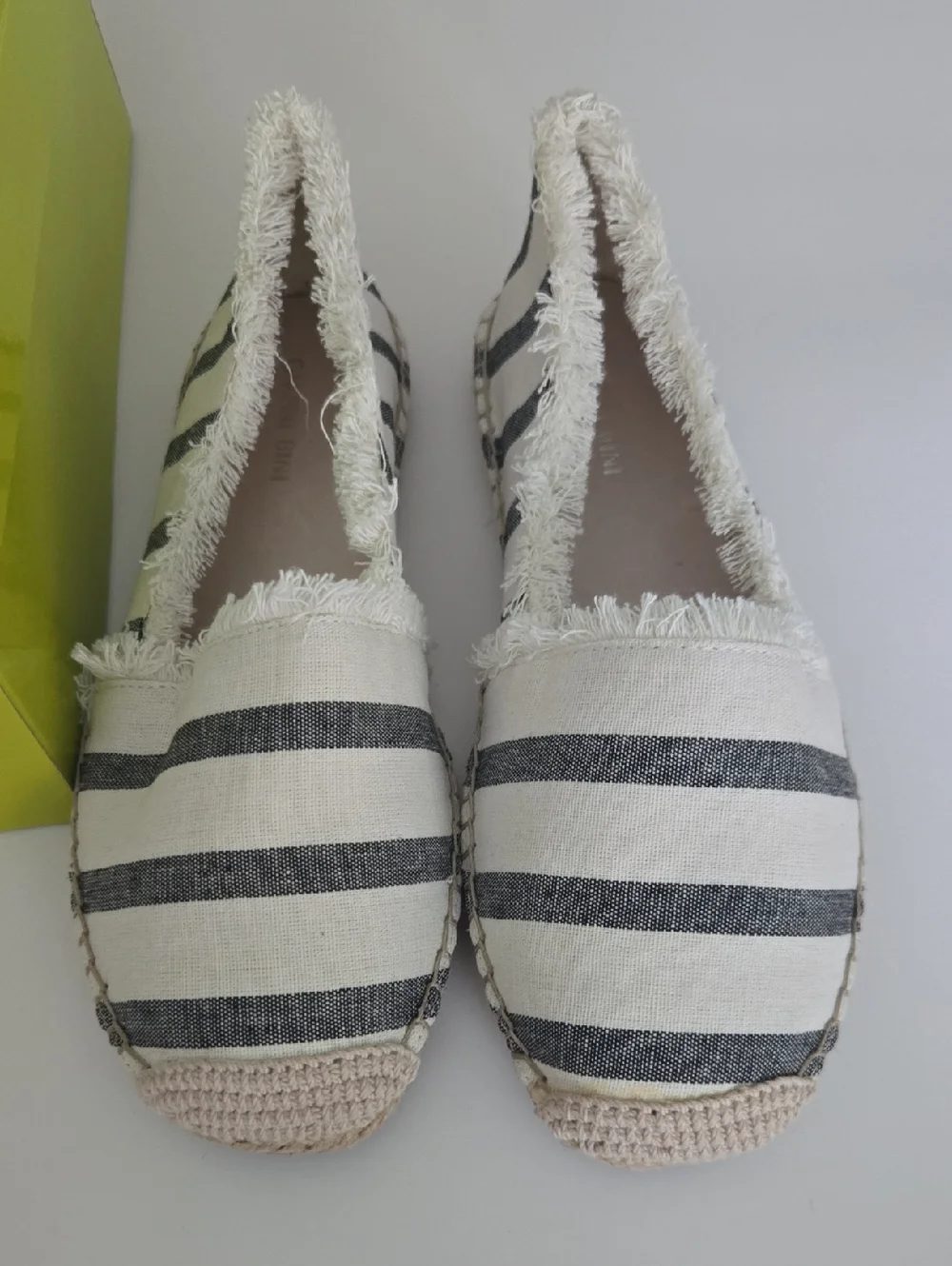 Gianni Bini Striped Fringe Espadrille Flats in Cream and Black